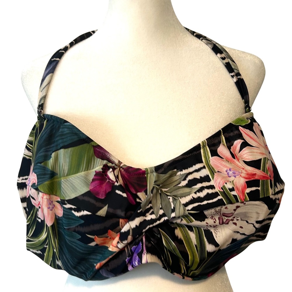 NWT Fantasie Maldives Women's Black Tropical Full Cup Bikini Top in Size 38I